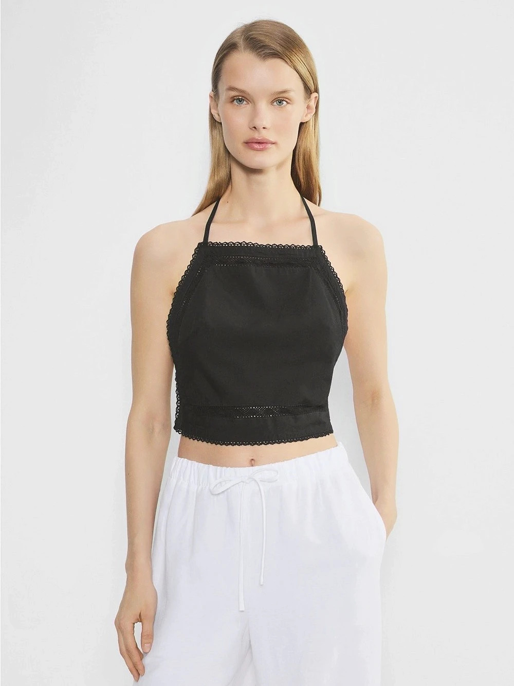 Wilfred Black Lace-Trim Halter Crop Top Size XS NWT